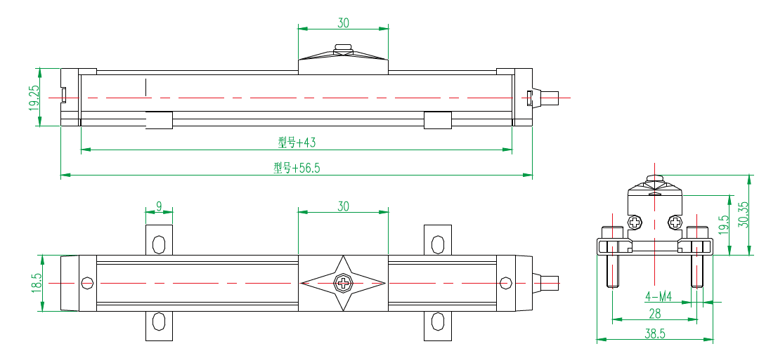 MIRAN米朗科技KFM小型滑塊式位移傳感器安裝尺寸圖