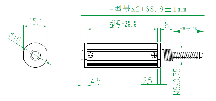 MIRAN米朗科技KSP微型外置彈簧自復(fù)位式圓管位移傳感器安裝尺寸