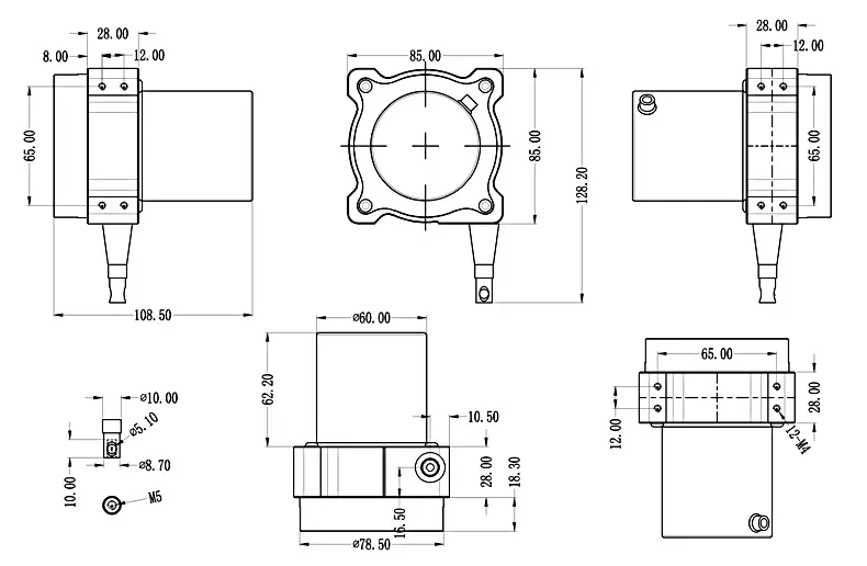 SM-M型拉繩位移傳感器安裝尺寸