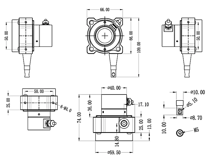 MIRAN米朗科技SMFS-S防水型拉線式位移傳感器安裝尺寸圖