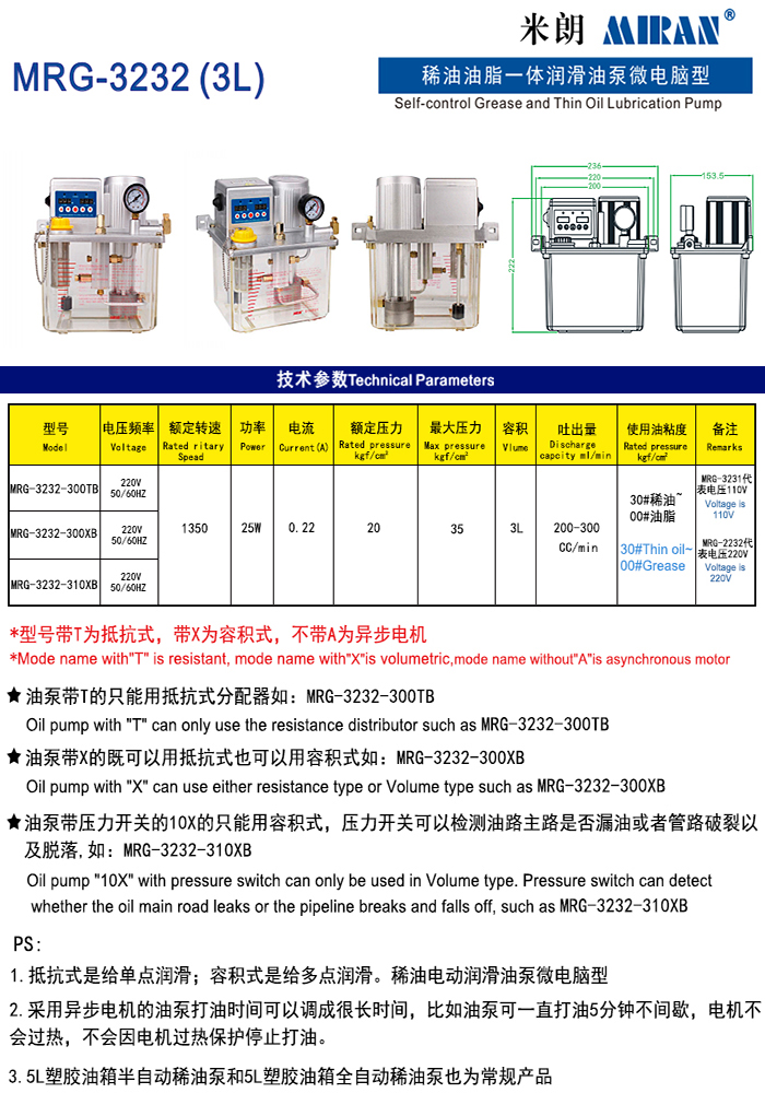 米朗MRG-3232 (3L)微電腦型稀油油脂一體潤滑油泵（3L全自動稀油泵）