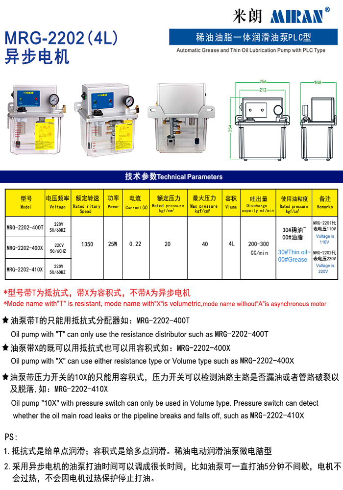 MRG-2202( 4L)異步電機(jī)油脂稀油一體潤(rùn)滑油泵P L C型