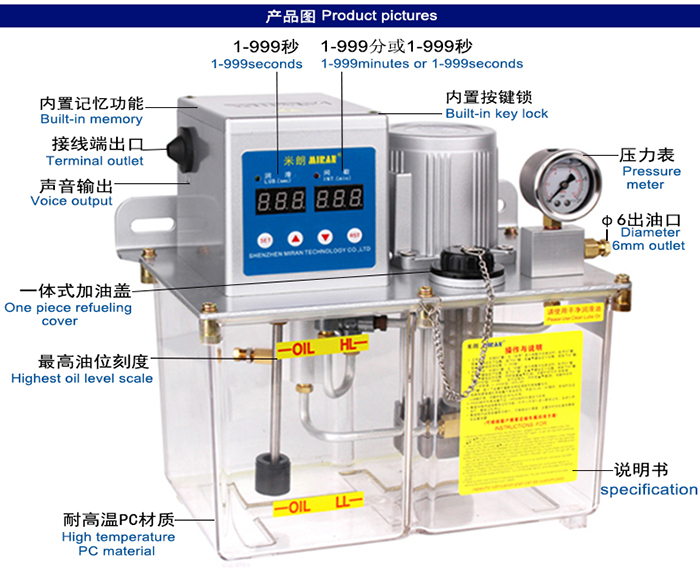 米朗MRG-3232(5L)微電腦型稀油油脂一體潤(rùn)滑油泵產(chǎn)品及尺寸圖