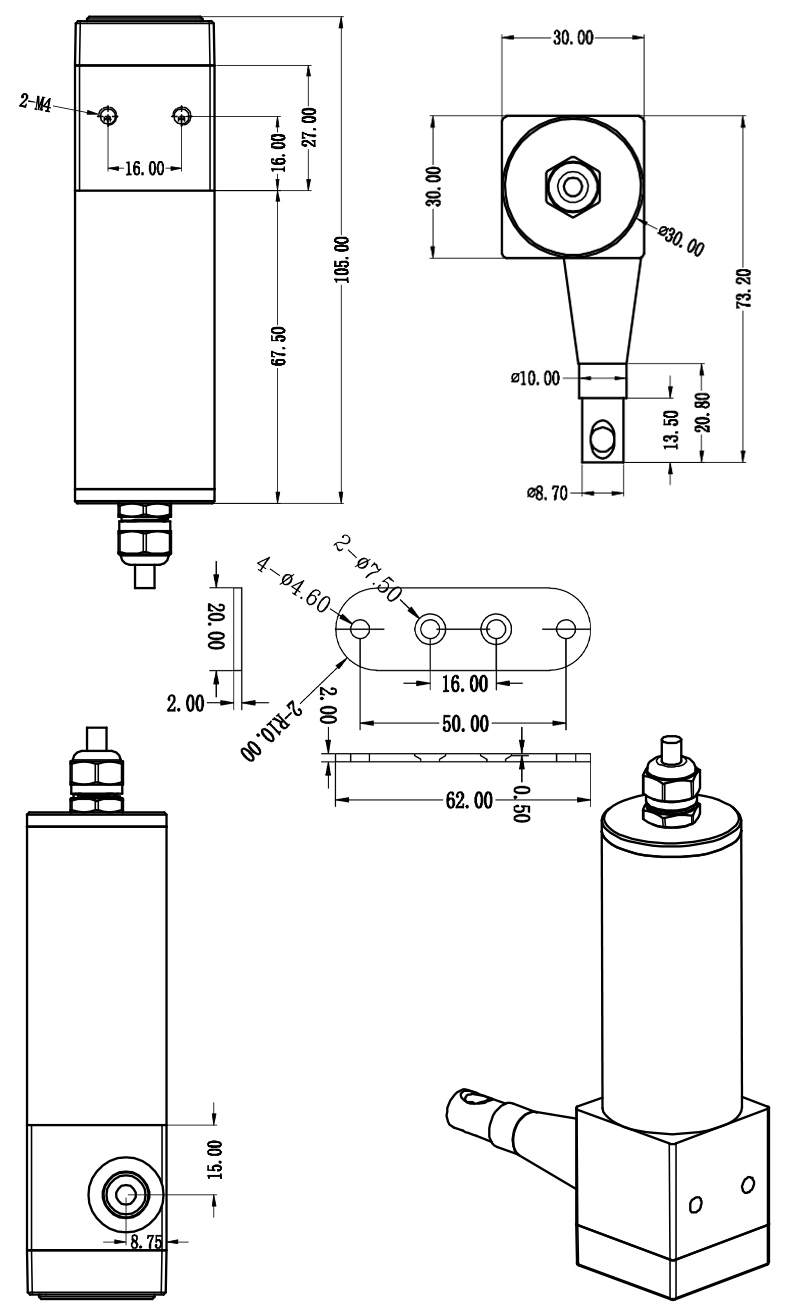 MPSFS1-XXXS微型防水型拉繩位移傳感器安裝尺寸