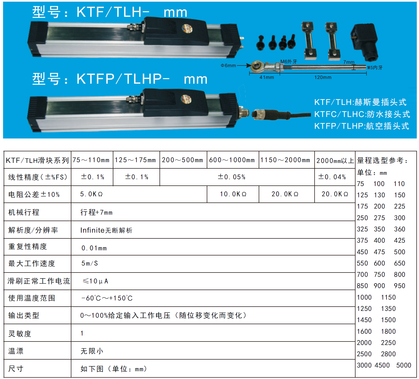 KTF TLH滑塊式直線位移傳感器技術(shù)參數(shù)