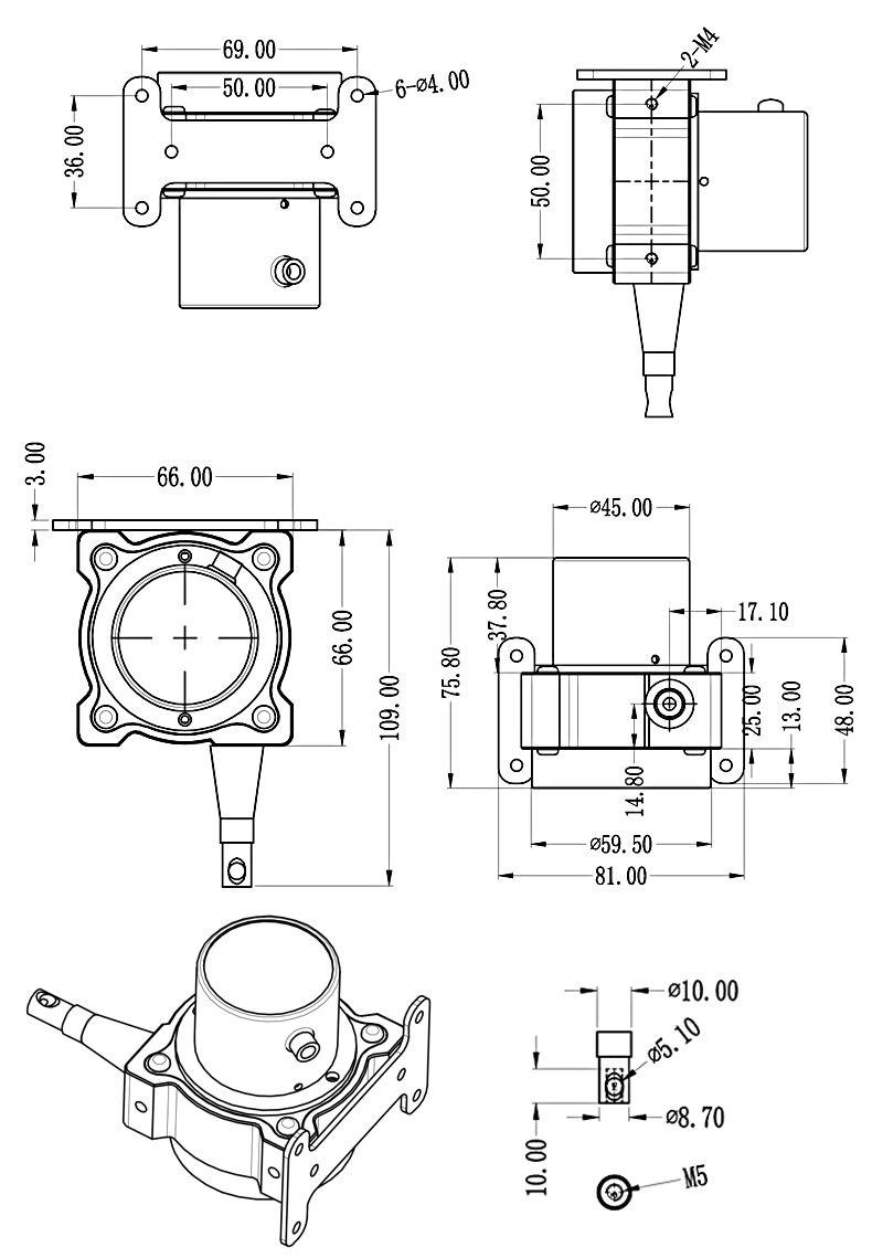 SM-S型拉線位移傳感器安裝尺寸