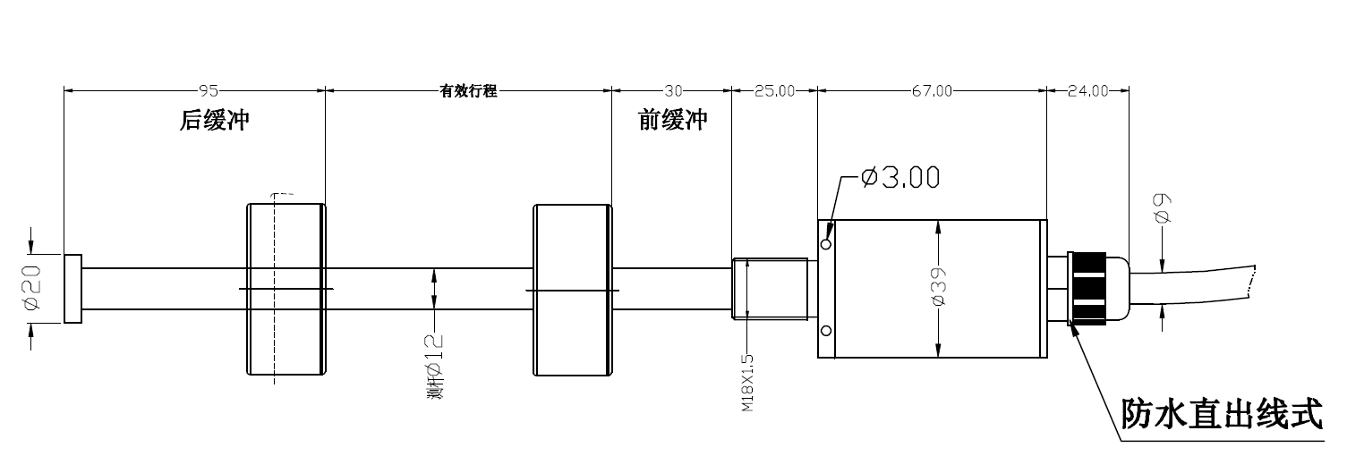 MF防腐蝕式磁致伸縮位移傳感器安裝尺寸圖