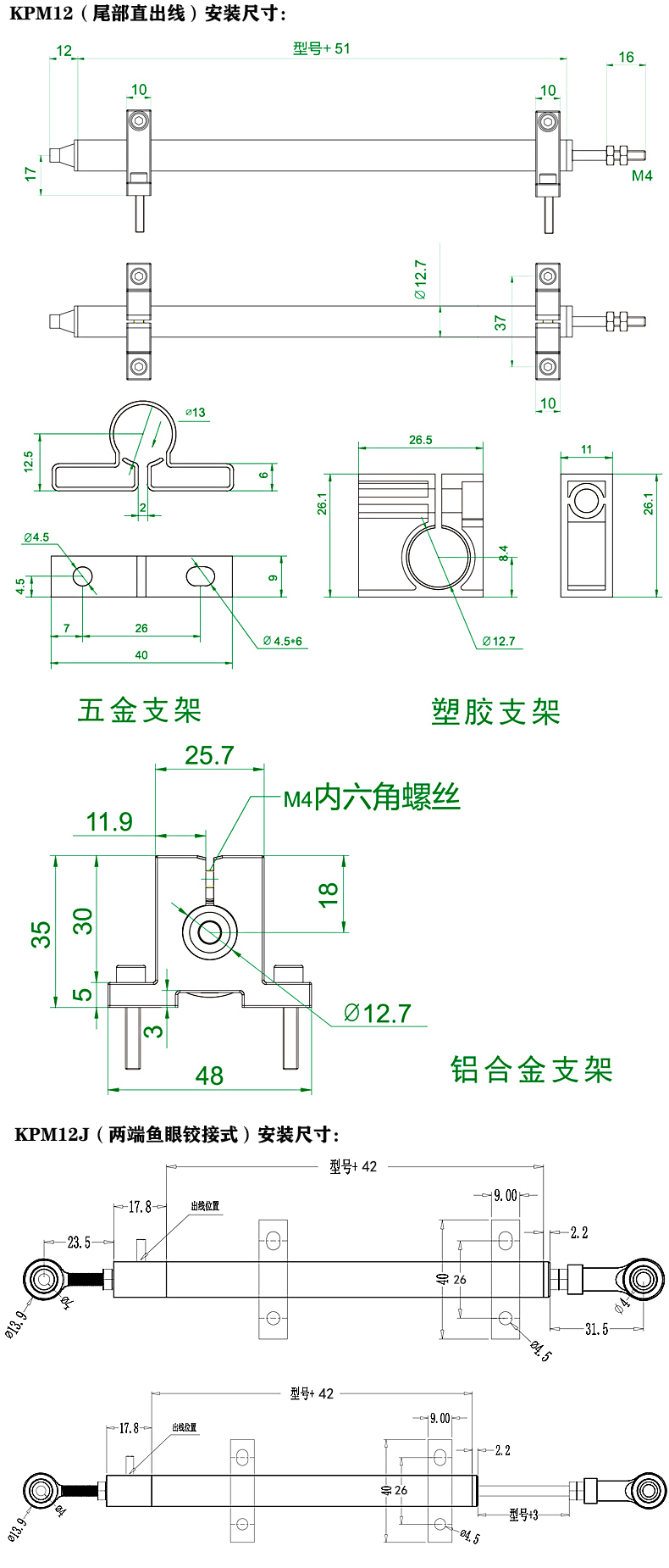 KPM12電子尺直線位移傳感器安裝尺寸圖電阻尺