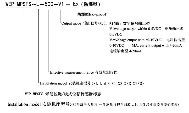 WEP-MPSFS-L防水防爆型拉線式位移傳感器選型指引